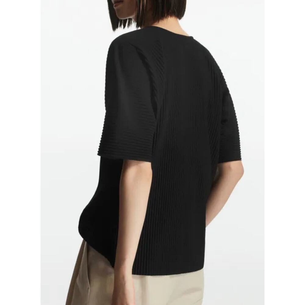 COS Black Pleated Half Zip Top L Relaxed Oversized Scandinavian Art to Wear Boxy - Picture 2 of 8